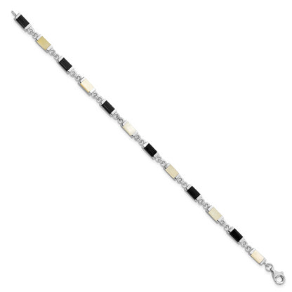 7 Inch Sterling Silver Rhodium-Plated 7In Onyx/Mother Of Pearl Bracelet