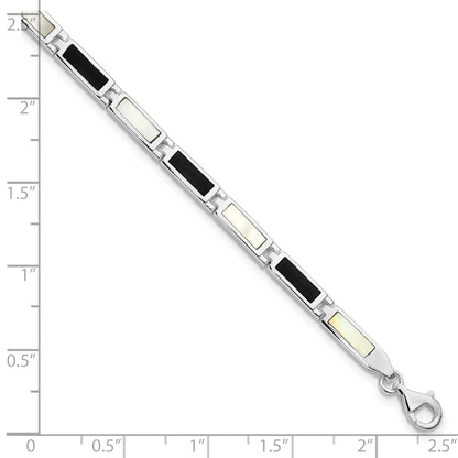 7 Inch Sterling Silver Rhodium-Plated 7In Onyx/Mother Of Pearl Bracelet