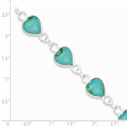 7 Inch Sterling Silver Rhodium-Plated Heart-Shaped Turquoise Bracelet