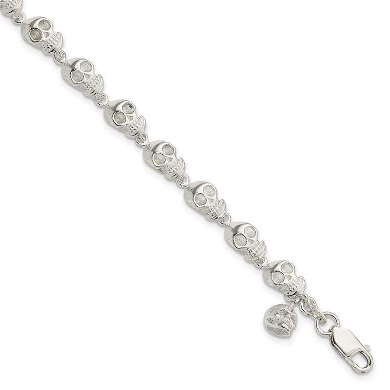 7 Inch Sterling Silver Skull Bracelet