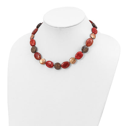 Sterling Silver Tiger Eyes/Carnelian/Reconst. Coral/Fw Cult. Pearl Necklace