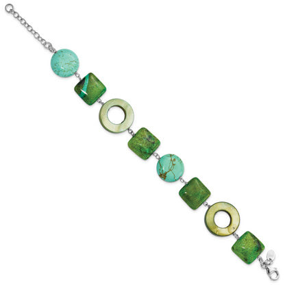 8.5 Inch Sterling Silver Chrysocolla, Dyed Howlite & Mother Of Pearl W/ 1.5In Ext Bracelet
