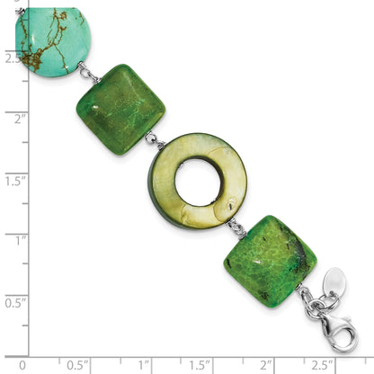 8.5 Inch Sterling Silver Chrysocolla, Dyed Howlite & Mother Of Pearl W/ 1.5In Ext Bracelet