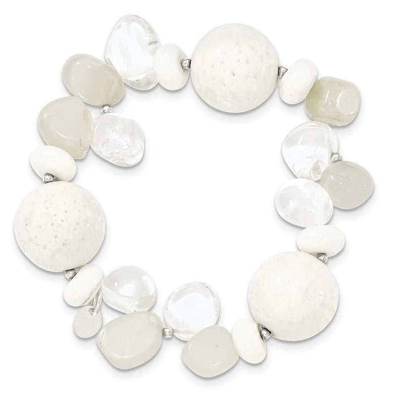 Sterling Silver Coral/Jade/Moonstone/Rock Quartz Stretch Bracelet