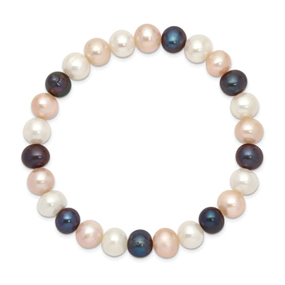 7.5 Inch 8-9mm Fw Cultured White/Peach/Black Pearl Stretch Bracelet