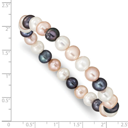 7.5 Inch 8-9mm Fw Cultured White/Peach/Black Pearl Stretch Bracelet