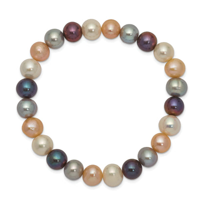 7.5 Inch 8-9mm Fw Cultured White/Platinum/Peach/Black Pearl Stretch Bracelet