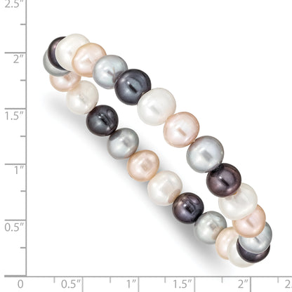 7.5 Inch 8-9mm Fw Cultured White/Platinum/Peach/Black Pearl Stretch Bracelet