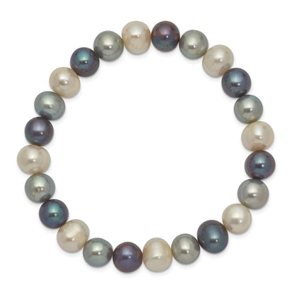 7.5 Inch 8-9mm Fw Cultured White/Platinum/Black Pearl Stretch Bracelet