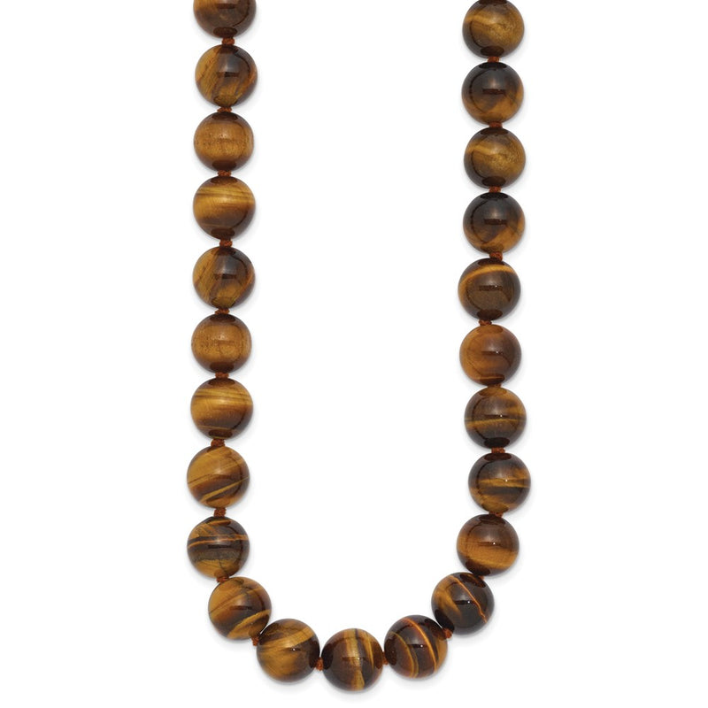 Sterling Silver 10-10.5mm Smooth Beaded Tiger Eye Necklace W/Sterling S.Rh Clasp