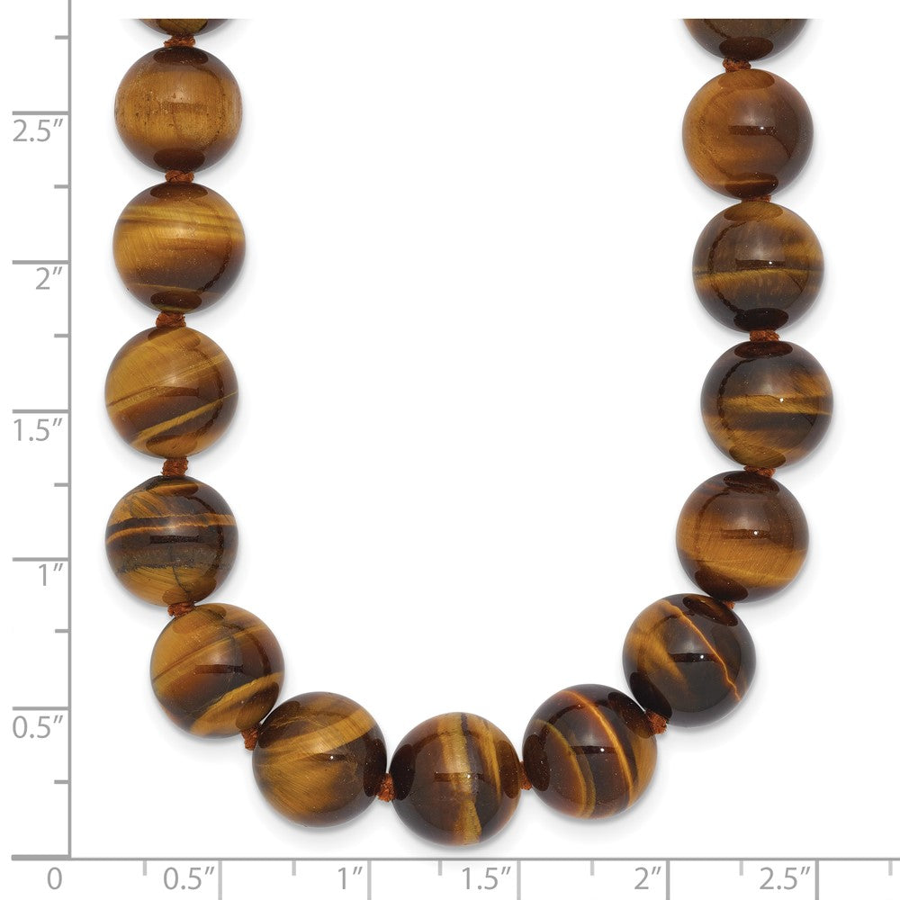 Sterling Silver 10-10.5mm Smooth Beaded Tiger Eye Necklace W/Sterling S.Rh Clasp
