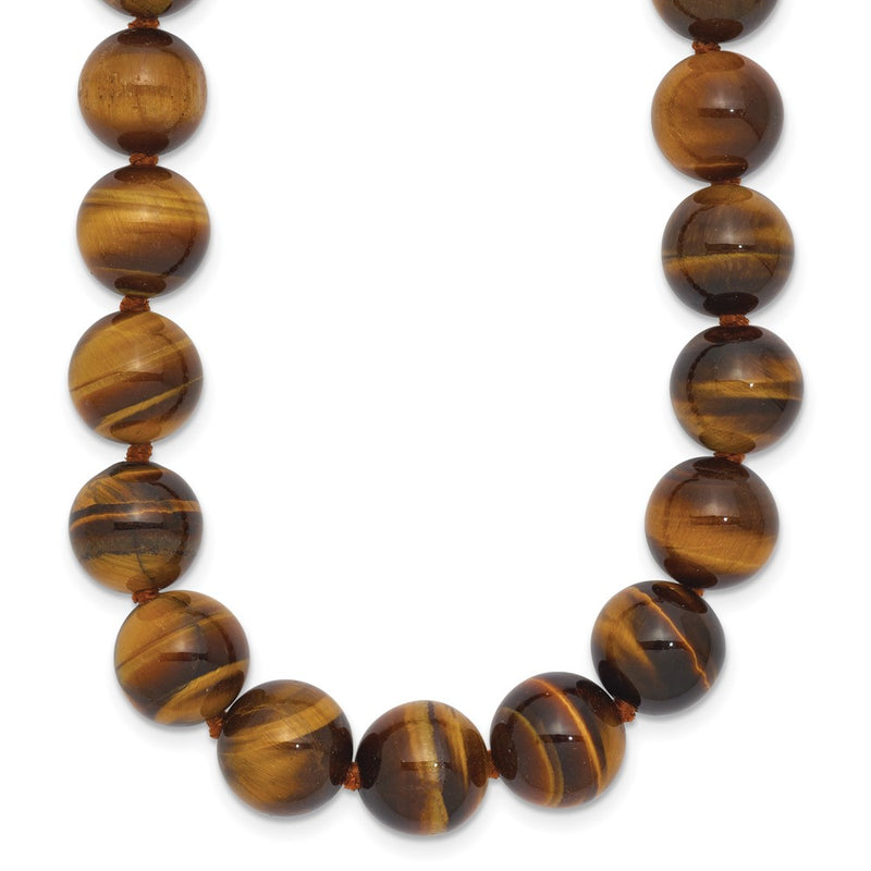 Sterling Silver 10-10.5mm Smooth Beaded Tiger Eye Necklace W/Sterling S.Rh Clasp