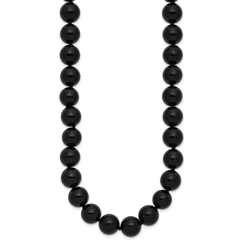 Sterling Silver 10-10.5mm Smooth Beaded Black Agate Necklace W/Sterling S.Rh Clasp