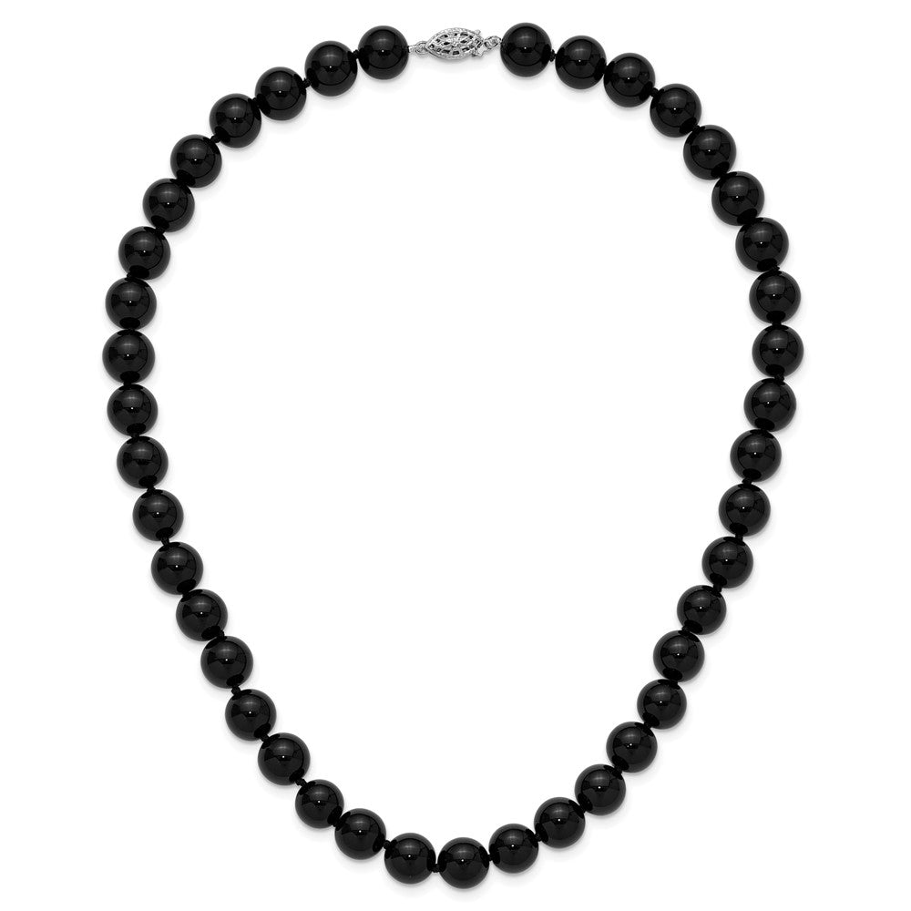 Sterling Silver 10-10.5mm Smooth Beaded Black Agate Necklace W/Sterling S.Rh Clasp