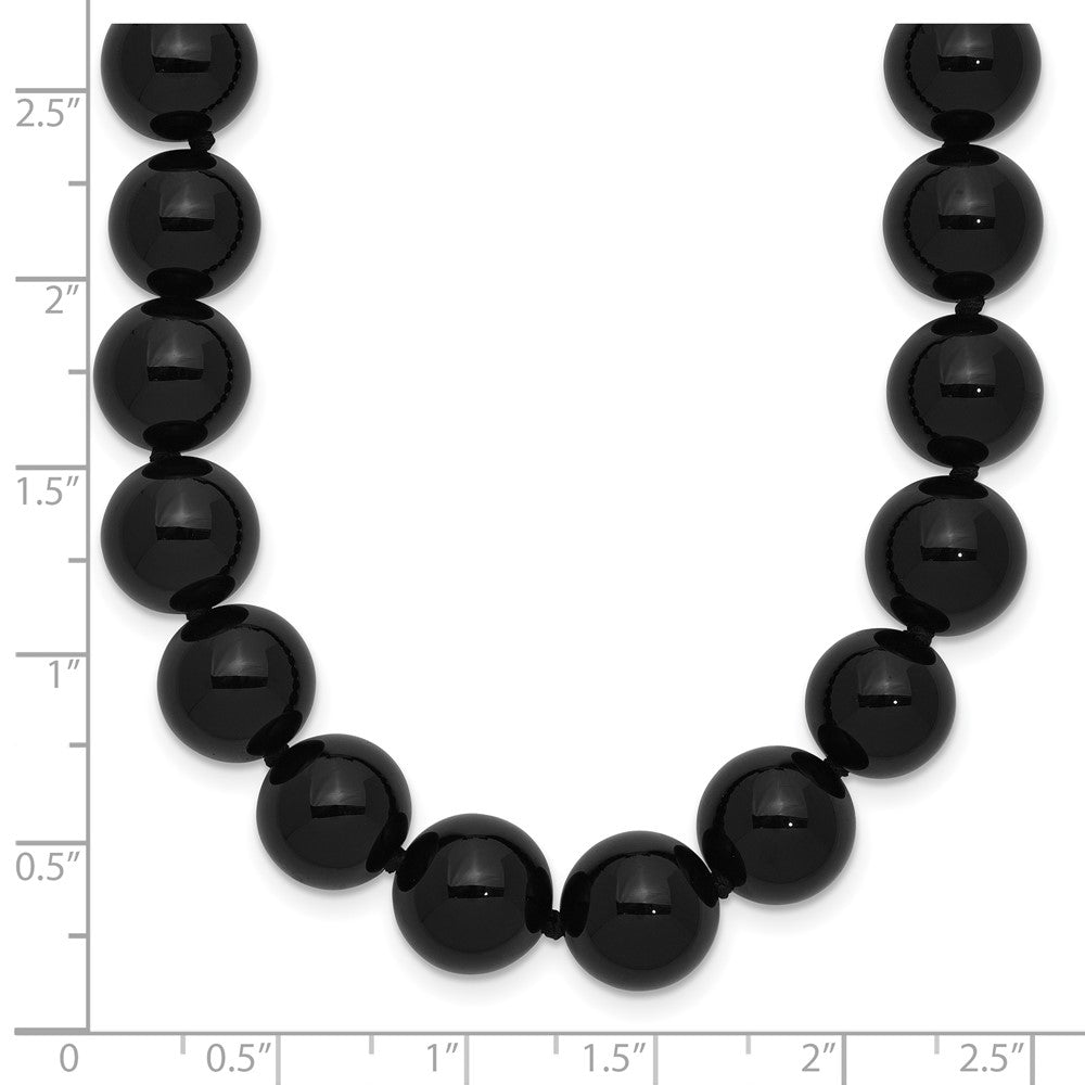 Sterling Silver 10-10.5mm Smooth Beaded Black Agate Necklace W/Sterling S.Rh Clasp