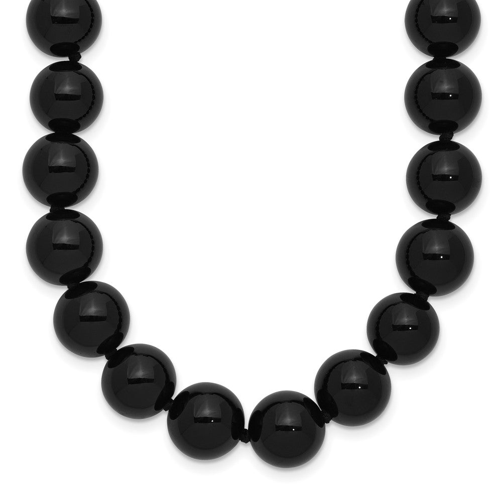 Sterling Silver 10-10.5mm Smooth Beaded Black Agate Necklace W/Sterling S.Rh Clasp