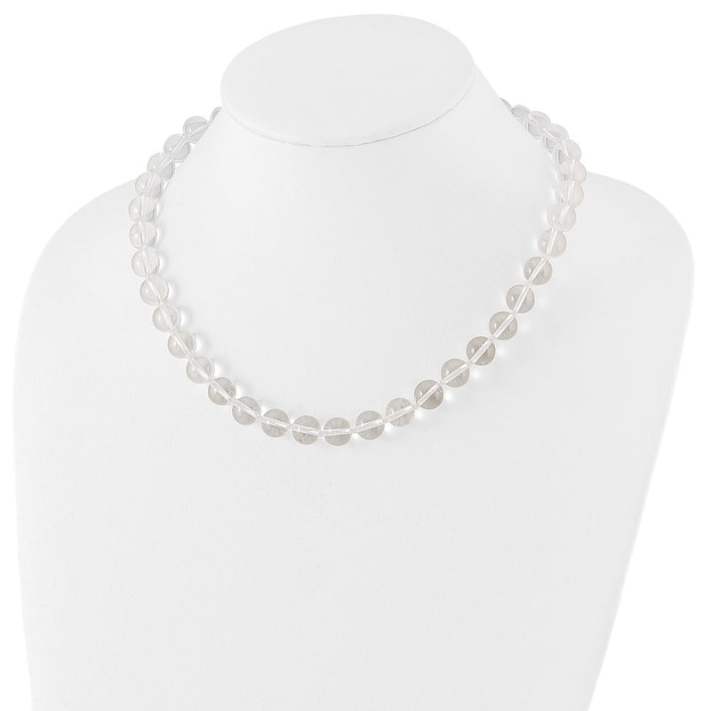 Sterling Silver 10-10.5mm Smooth Beaded Clear Crystal Necklace