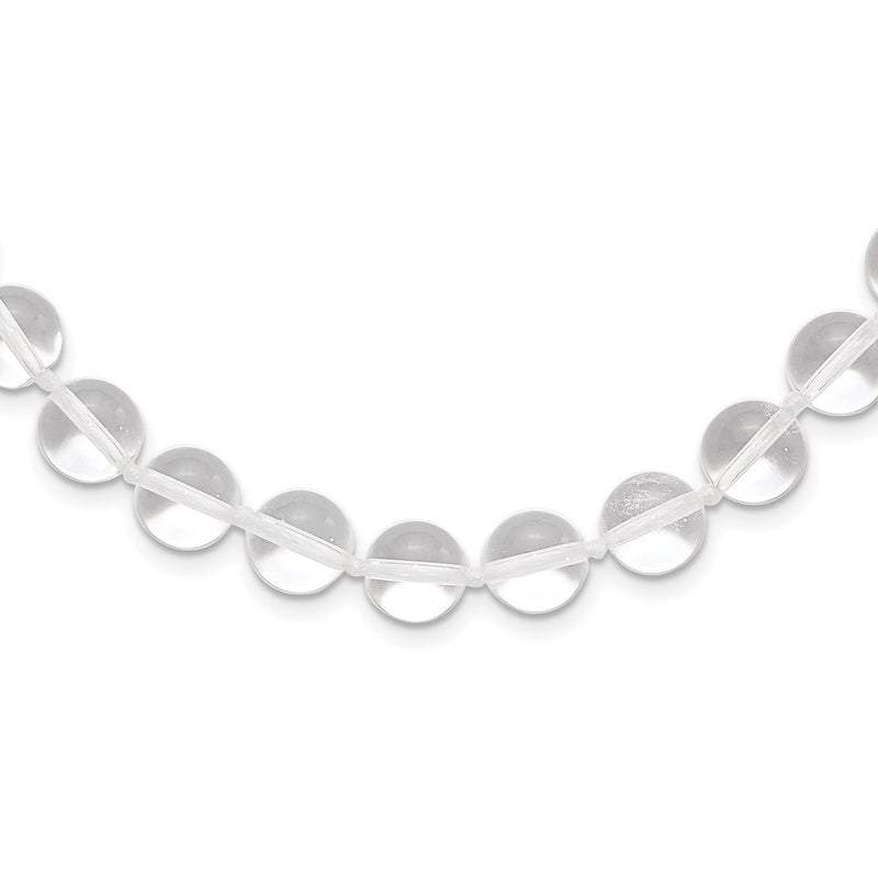 Sterling Silver 10-10.5mm Smooth Beaded Clear Crystal Necklace
