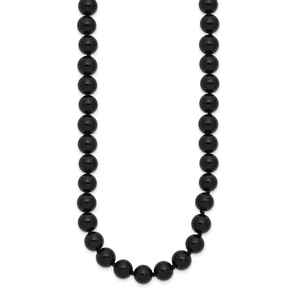 Sterling Silver 8-8.5mm Smooth Beaded Black Agate Necklace W/Sterling S.Rh Clasp