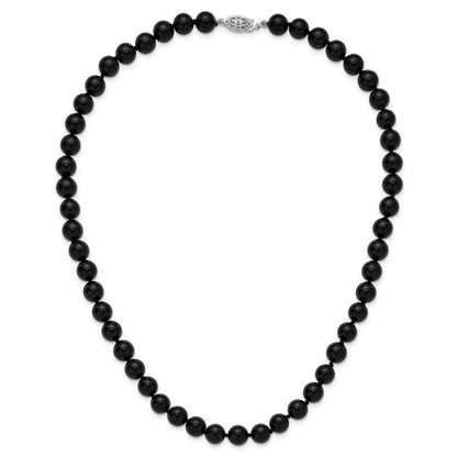 Sterling Silver 8-8.5mm Smooth Beaded Black Agate Necklace W/Sterling S.Rh Clasp