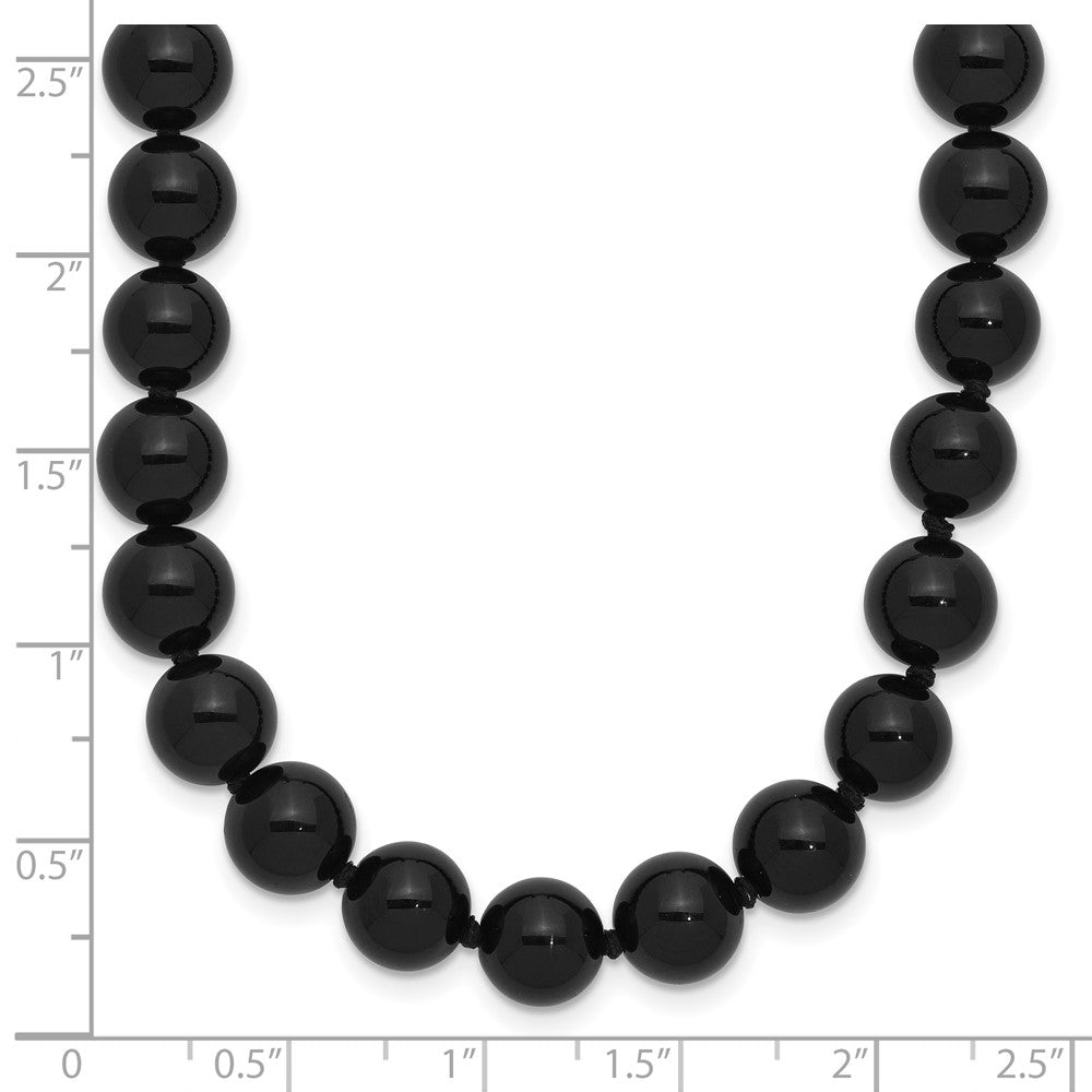 Sterling Silver 8-8.5mm Smooth Beaded Black Agate Necklace W/Sterling S.Rh Clasp