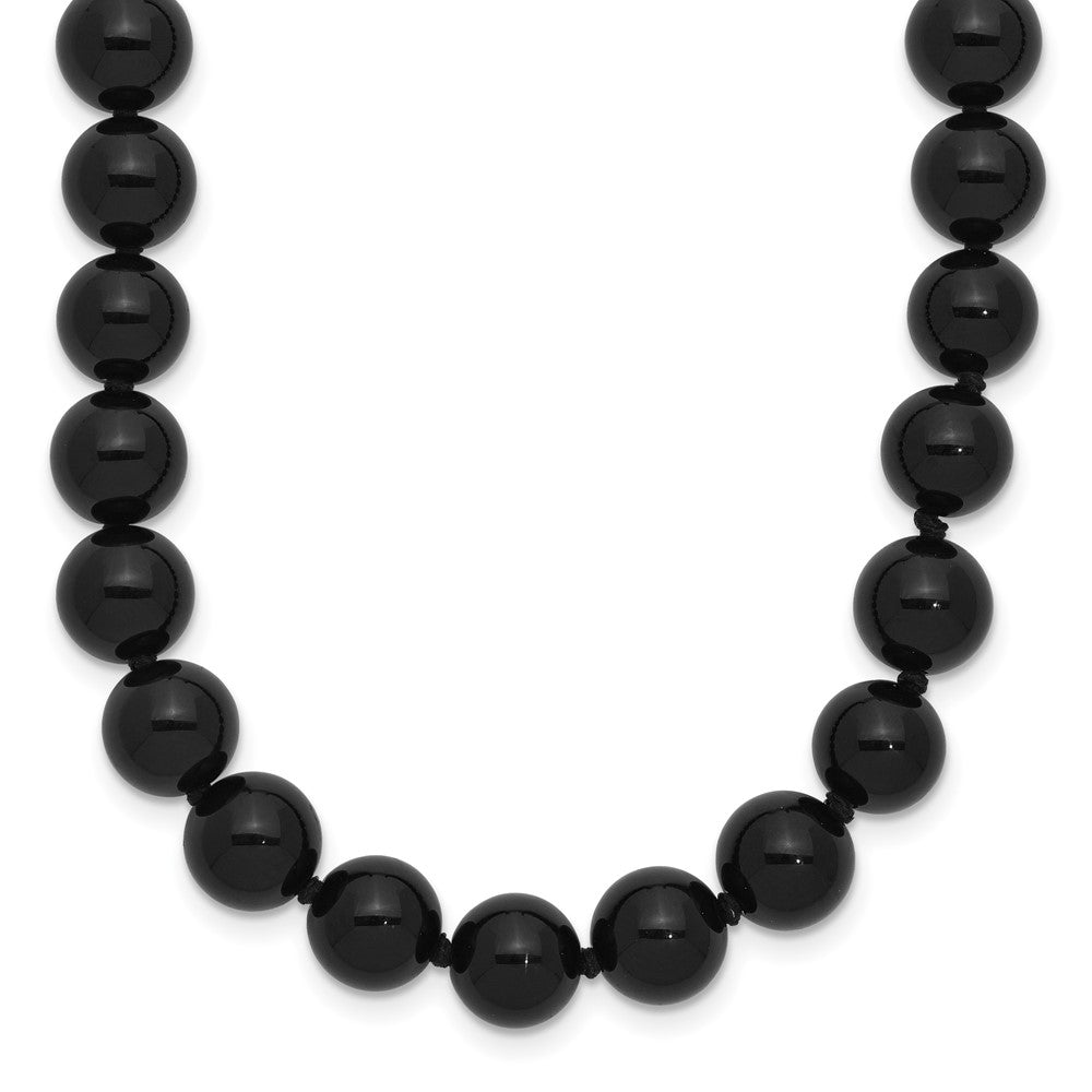 Sterling Silver 8-8.5mm Smooth Beaded Black Agate Necklace W/Sterling S.Rh Clasp