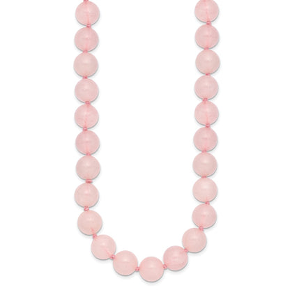 Sterling Silver 10-10.5mm Smooth Beaded Rose Quartz Necklace W/Sterling S.Rh Clasp