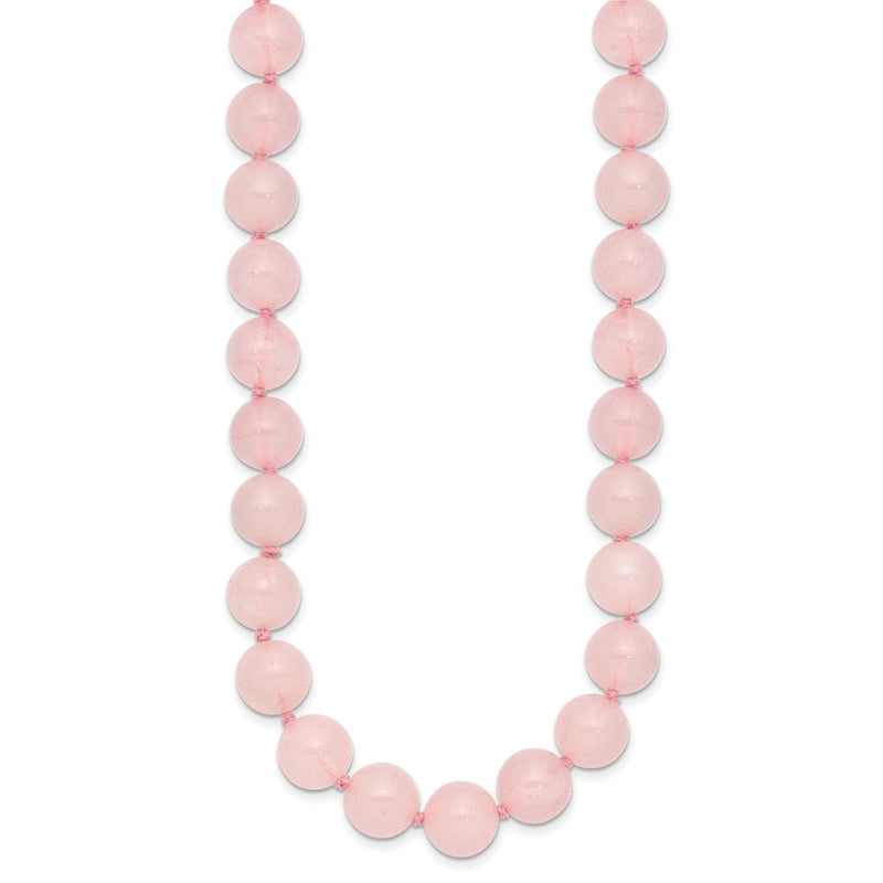 Sterling Silver 10-10.5mm Smooth Beaded Rose Quartz Necklace W/Sterling S.Rh Clasp