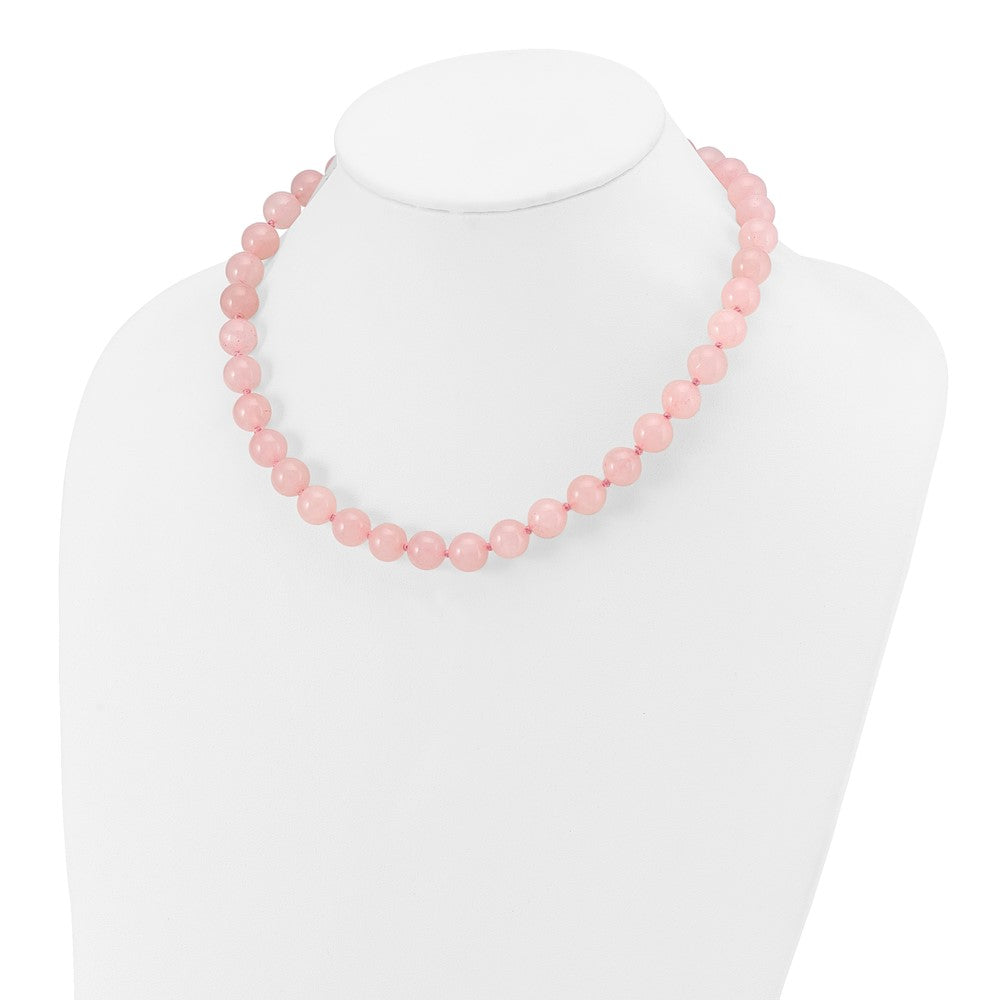 Sterling Silver 10-10.5mm Smooth Beaded Rose Quartz Necklace W/Sterling S.Rh Clasp