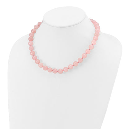 Sterling Silver 10-10.5mm Smooth Beaded Rose Quartz Necklace W/Sterling S.Rh Clasp
