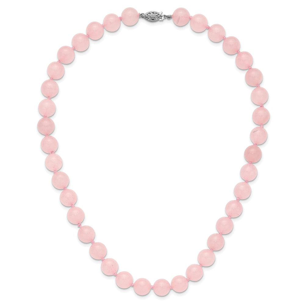 Sterling Silver 10-10.5mm Smooth Beaded Rose Quartz Necklace W/Sterling S.Rh Clasp