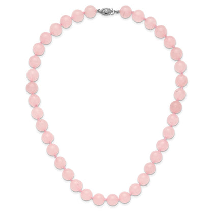 Sterling Silver 10-10.5mm Smooth Beaded Rose Quartz Necklace W/Sterling S.Rh Clasp