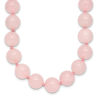 Sterling Silver 10-10.5mm Smooth Beaded Rose Quartz Necklace W/Sterling S.Rh Clasp