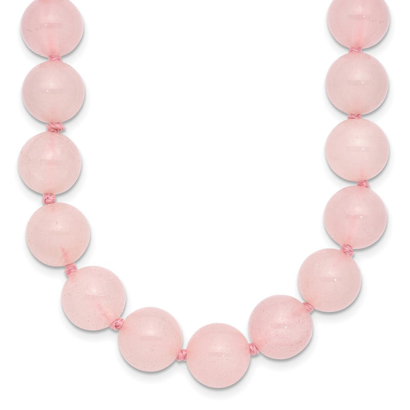 Sterling Silver 10-10.5mm Smooth Beaded Rose Quartz Necklace W/Sterling S.Rh Clasp