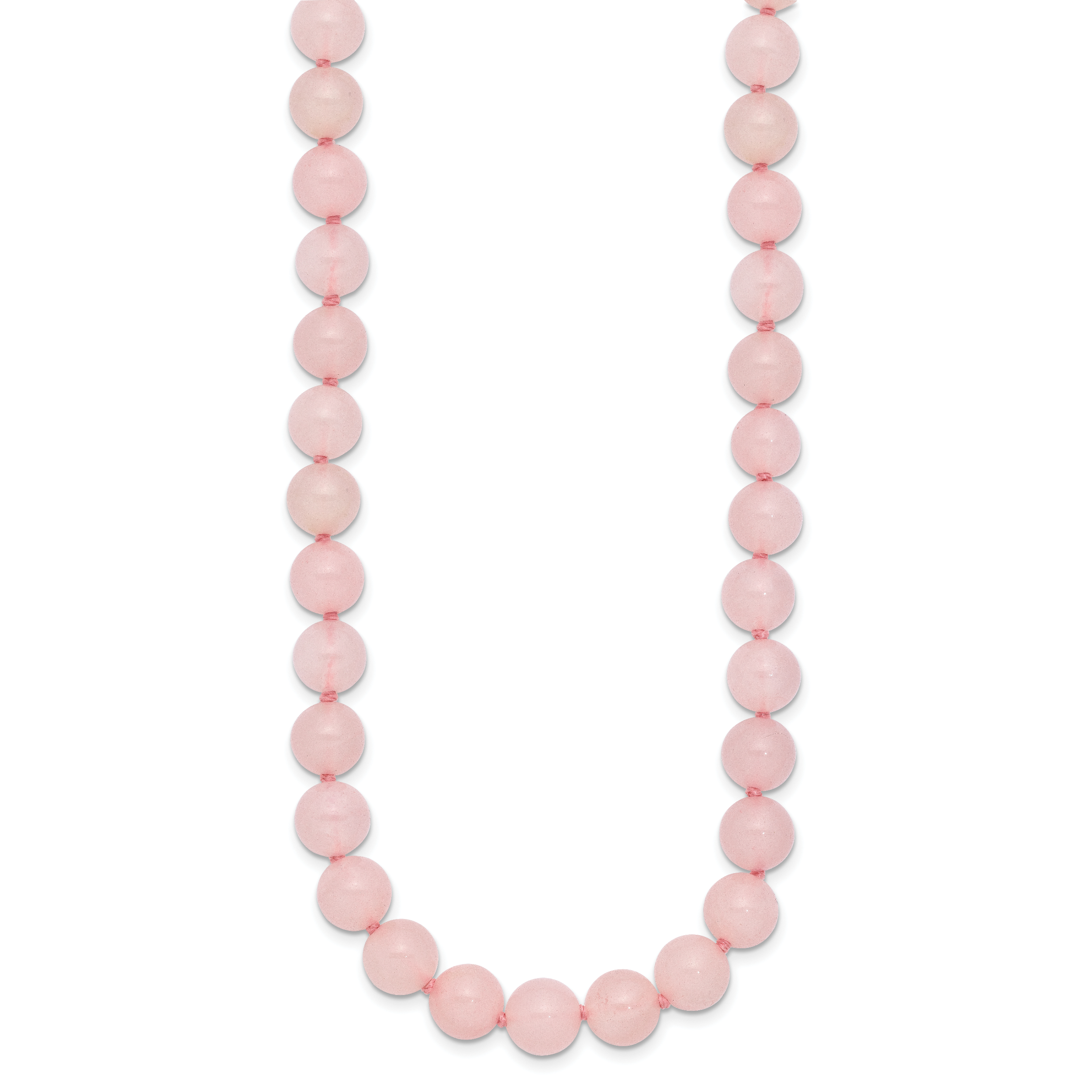 Sterling Silver 8-8.5mm Smooth Beaded Rose Quartz Necklace W/Sterling S.Rh Clasp