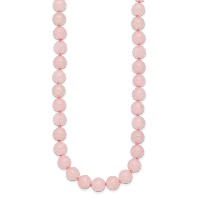 Sterling Silver 8-8.5mm Smooth Beaded Rose Quartz Necklace W/Sterling S.Rh Clasp
