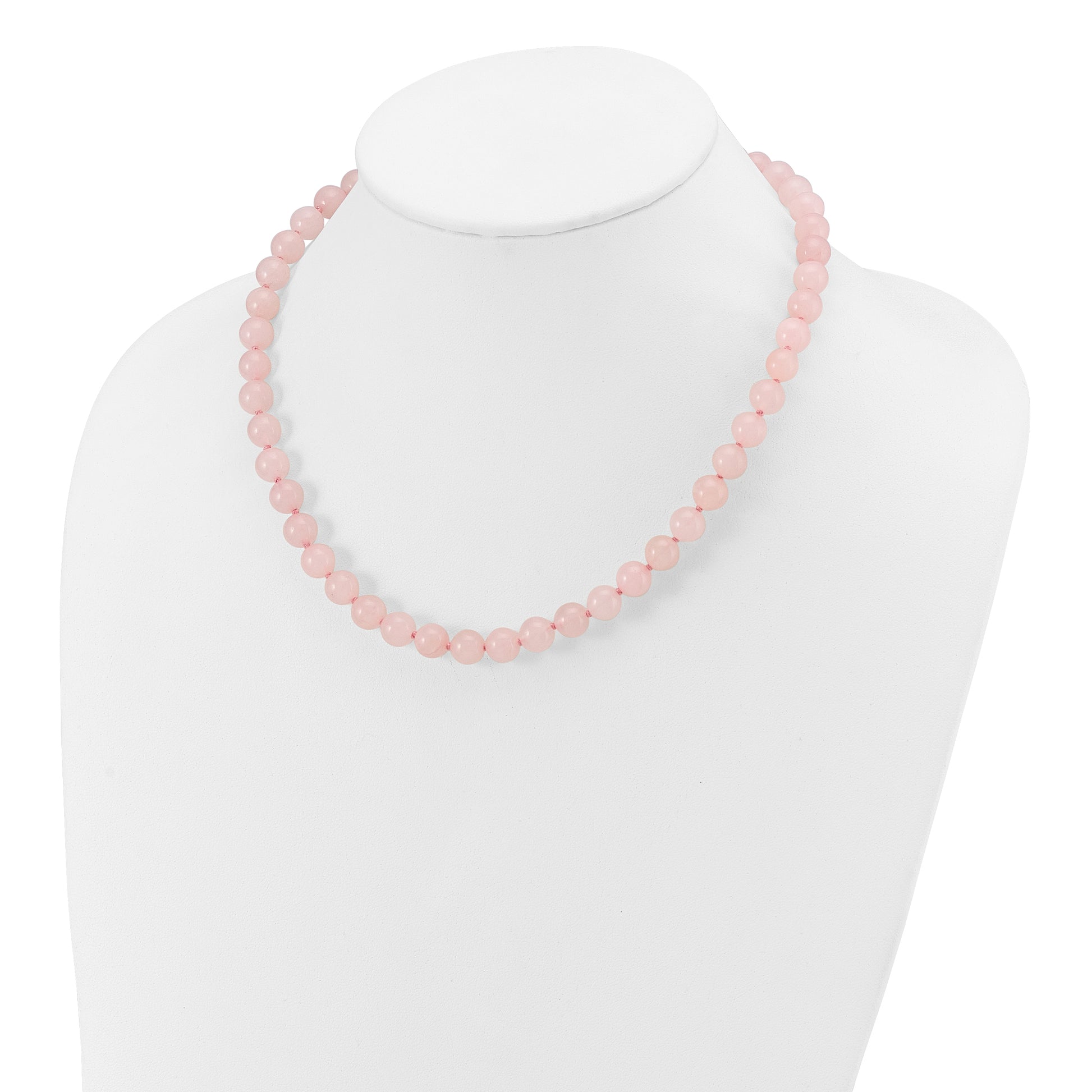 Sterling Silver 8-8.5mm Smooth Beaded Rose Quartz Necklace W/Sterling S.Rh Clasp