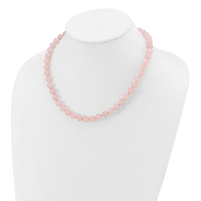 Sterling Silver 8-8.5mm Smooth Beaded Rose Quartz Necklace W/Sterling S.Rh Clasp