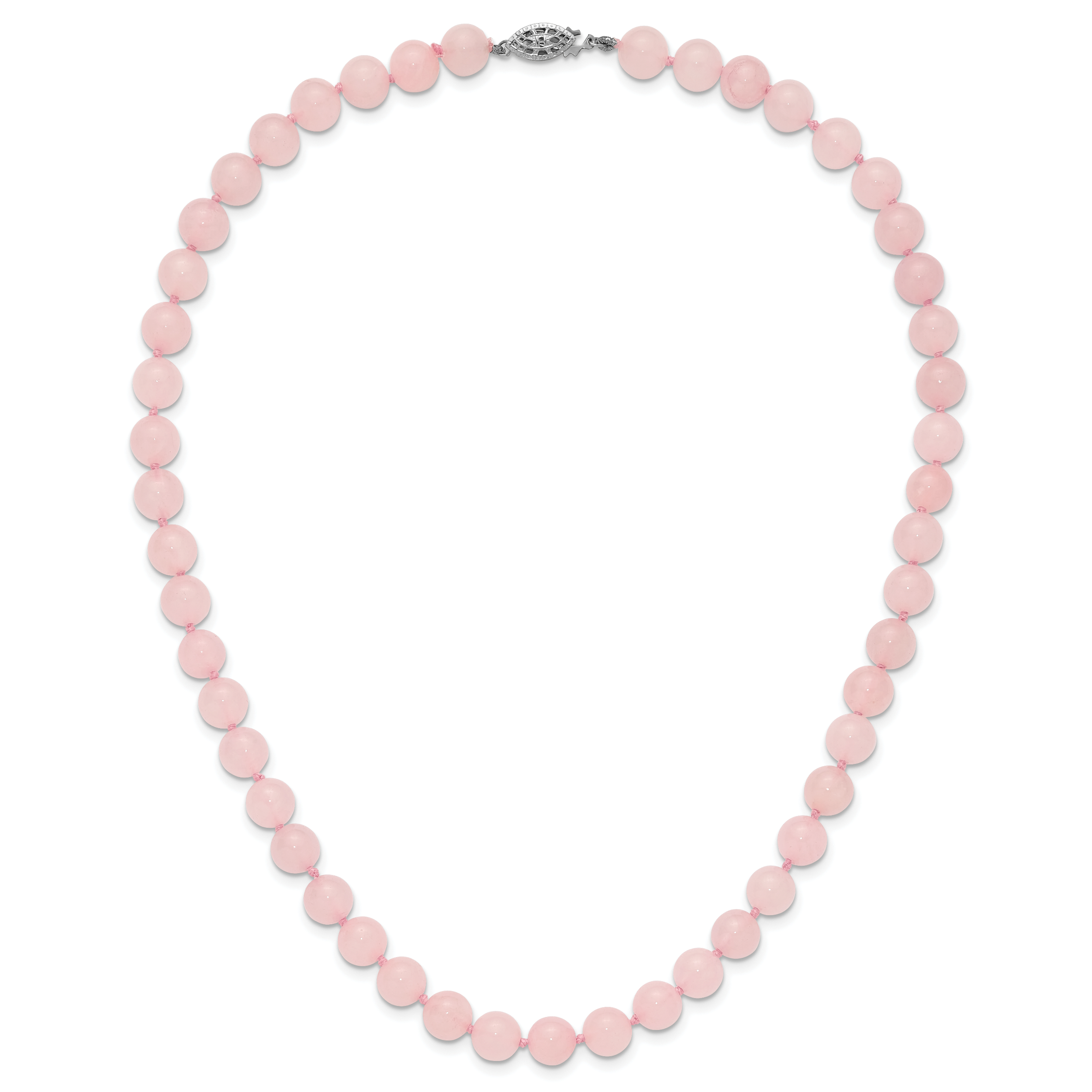 Sterling Silver 8-8.5mm Smooth Beaded Rose Quartz Necklace W/Sterling S.Rh Clasp