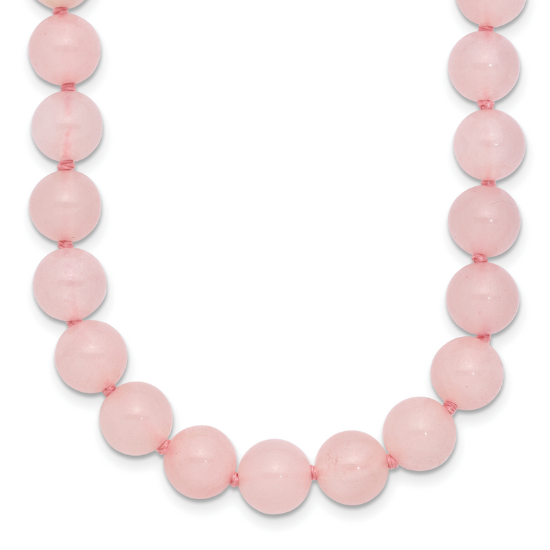 Sterling Silver 8-8.5mm Smooth Beaded Rose Quartz Necklace W/Sterling S.Rh Clasp
