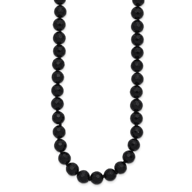 Sterling Silver Rhod-Pltd 8-8.5mm Faceted Black Agate Necklace