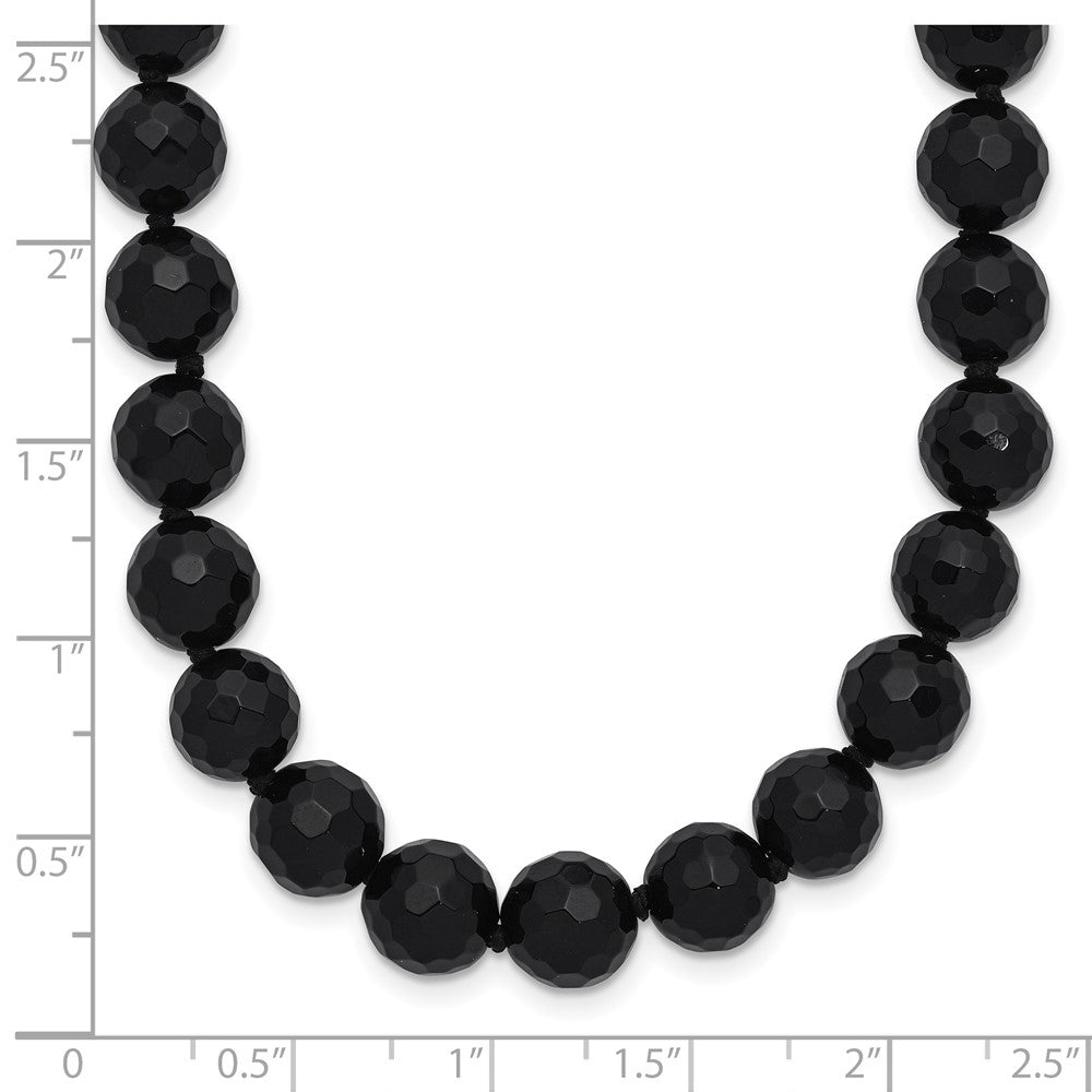 Sterling Silver Rhod-Pltd 8-8.5mm Faceted Black Agate Necklace
