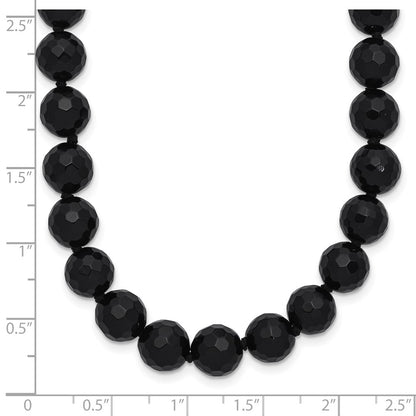 Sterling Silver Rhod-Pltd 8-8.5mm Faceted Black Agate Necklace