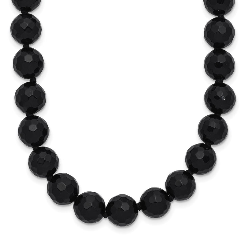 Sterling Silver Rhod-Pltd 8-8.5mm Faceted Black Agate Necklace