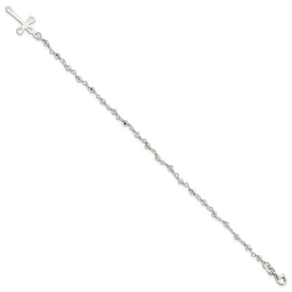 Sterling Silver Polished Bead Rosary 7.5 Inch Bracelet