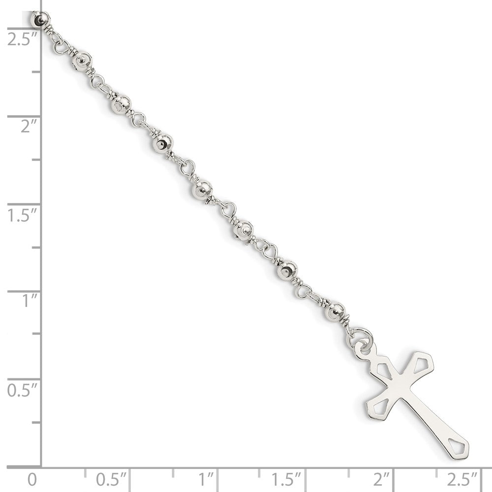 Sterling Silver Polished Bead Rosary 7.5 Inch Bracelet