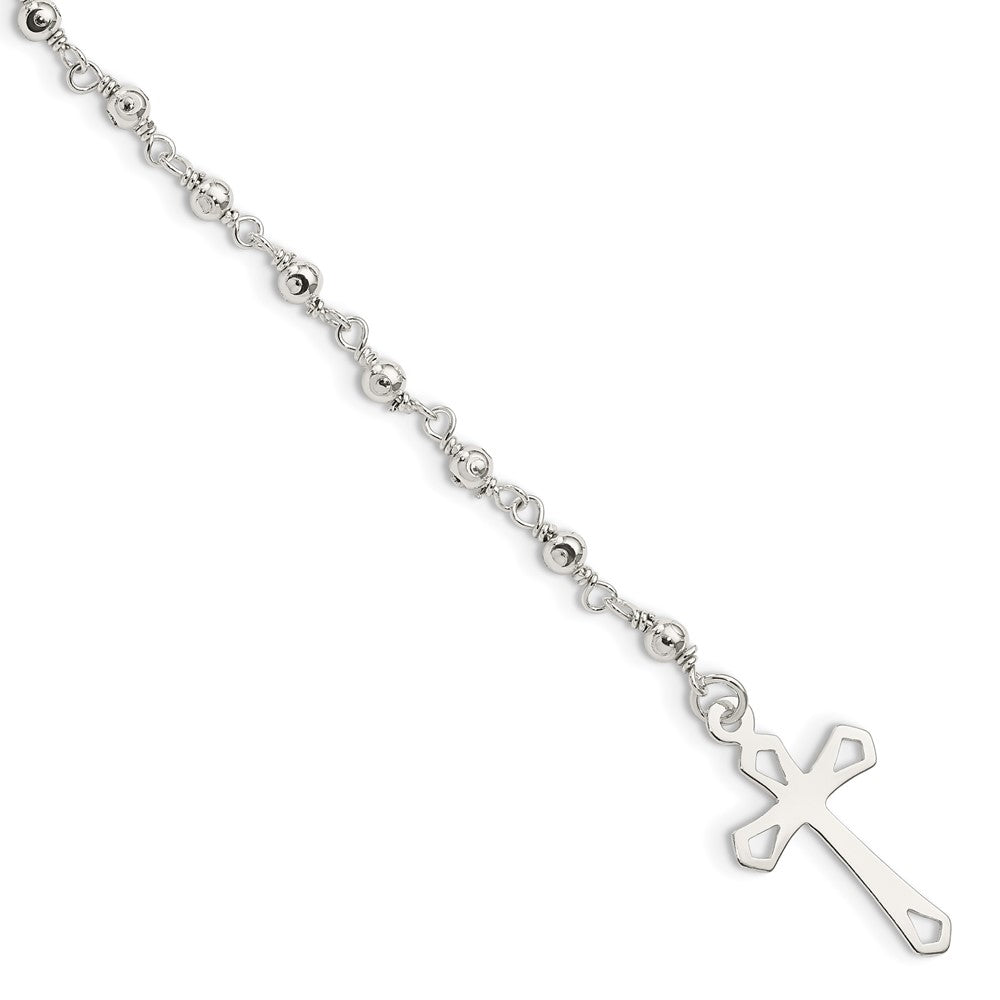 Sterling Silver Polished Bead Rosary 7.5 Inch Bracelet