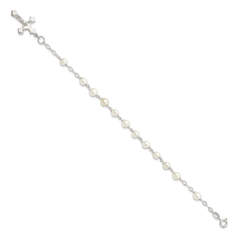 Sterling Silver And Fw Cultured Pearl Rosary 7.5 Inch Bracelet