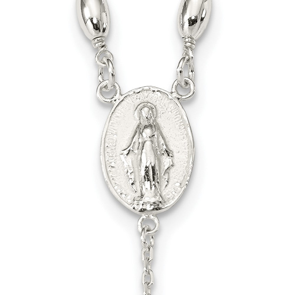Sterling Silver Polished Bead Rosary 18 Inch Necklace