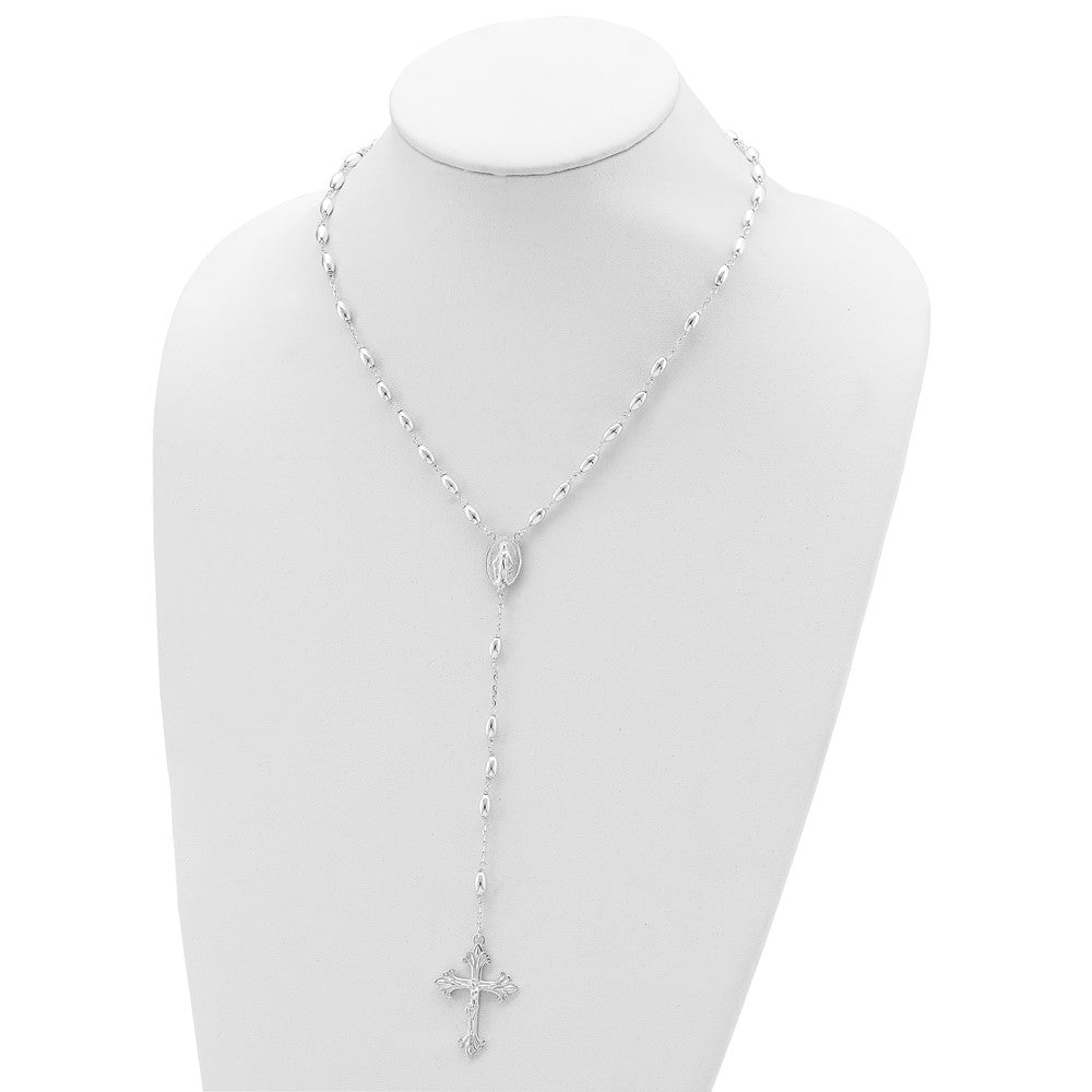 Sterling Silver Polished Bead Rosary 18 Inch Necklace